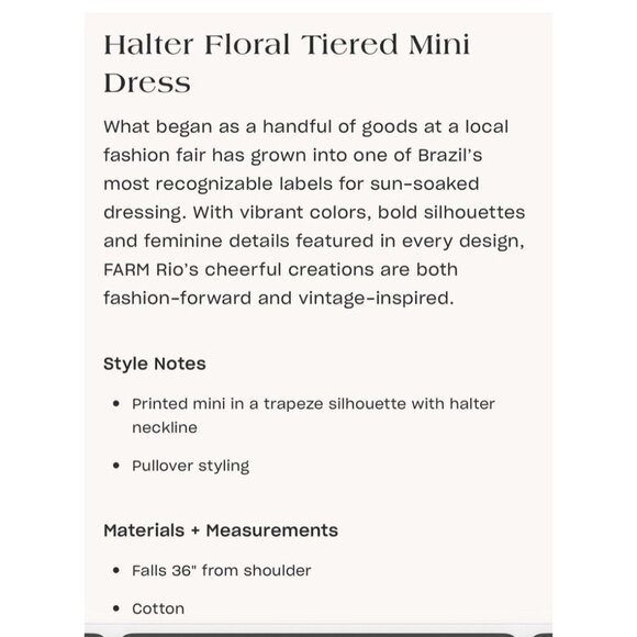 NWT Size S - Farm Rio 100% Cotton Halter Floral Tiered Mini Dress (NWT US$ 188) - Picture 15 of 15